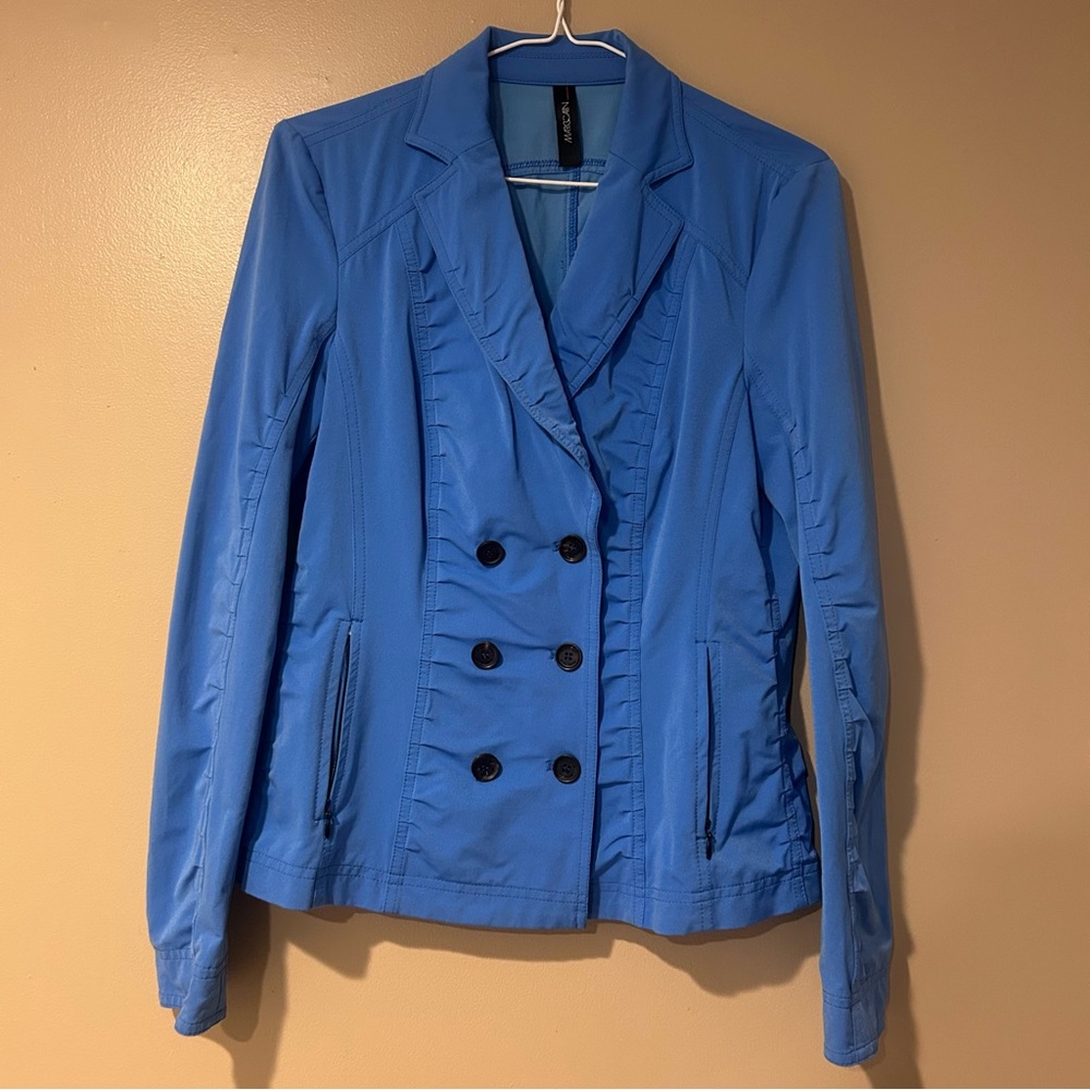 sculpting business casual royal Blue office ruched bold blazer jacket